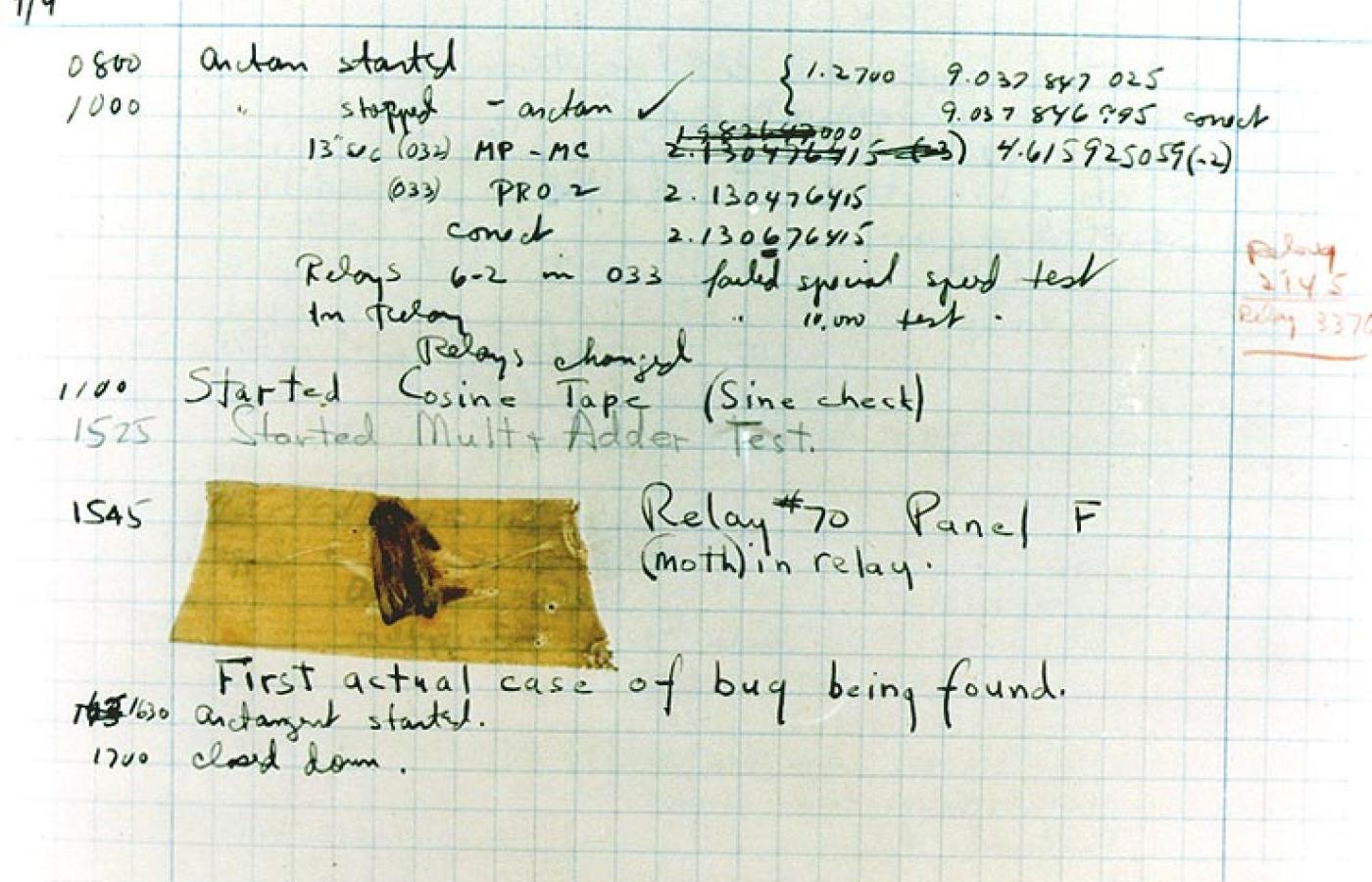 Journal image of first actual computer bug