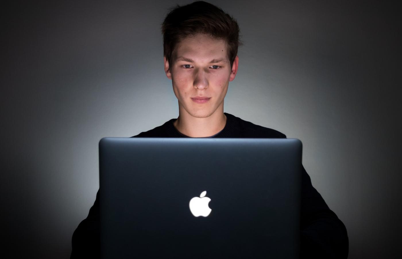 Man at apple computer