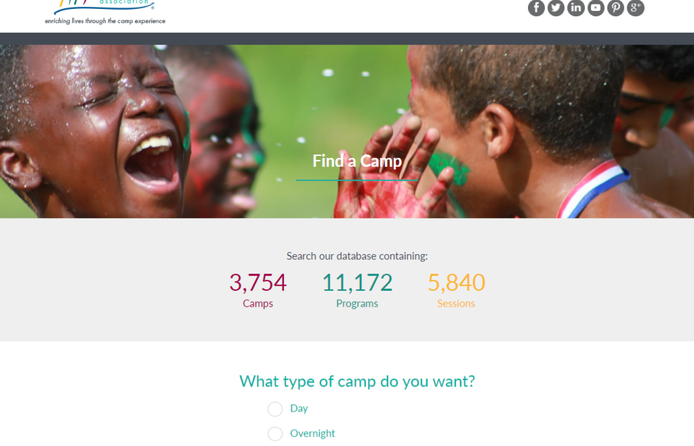 Find a Camp page