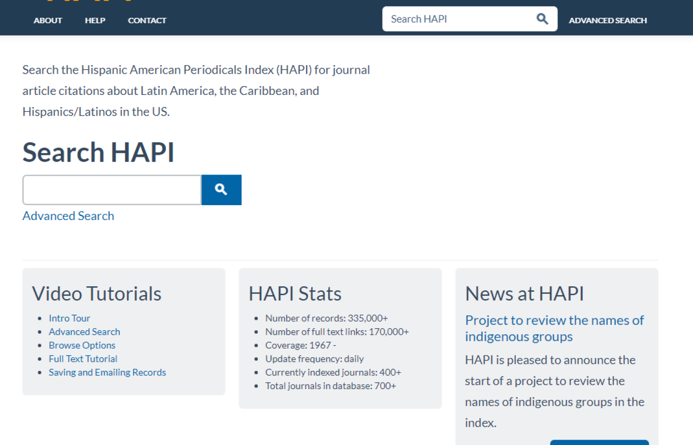 Hispanic American Periodicals Index home page