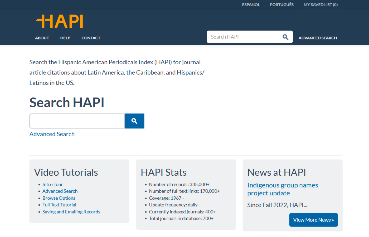 Hispanic American Periodicals Index home page